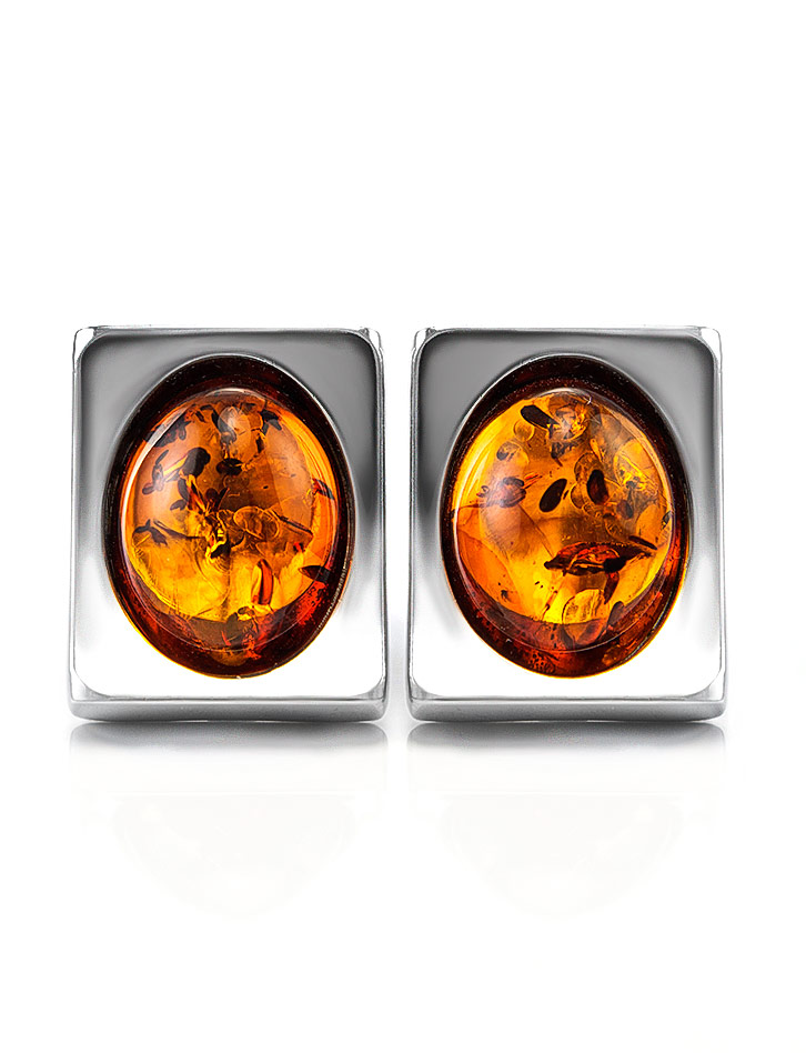 Необычные серьги «Фиджи крупные» с натуральным коньячным янтарём