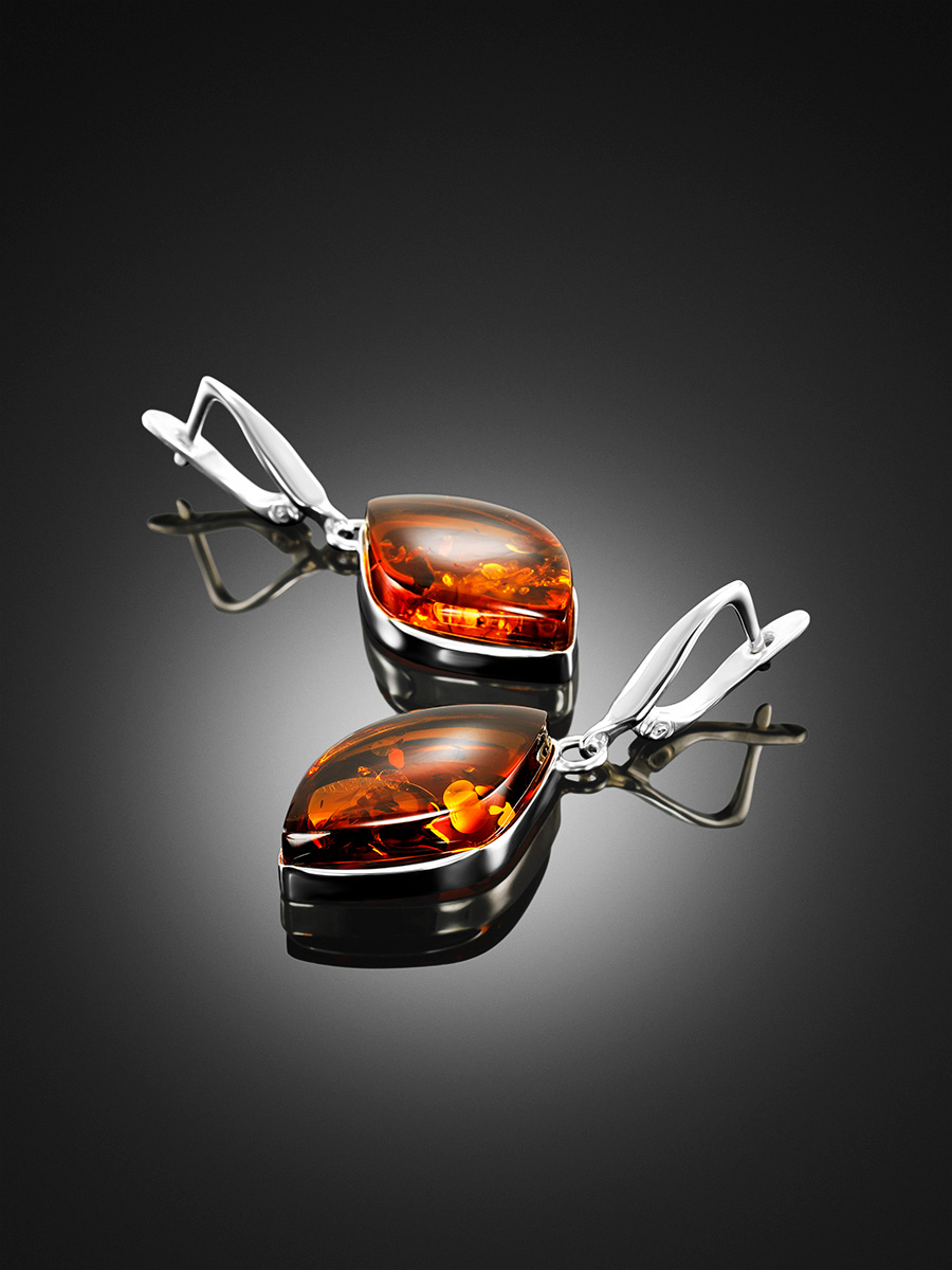 Серьги с натуральным коньячным янтарем «Глянец»