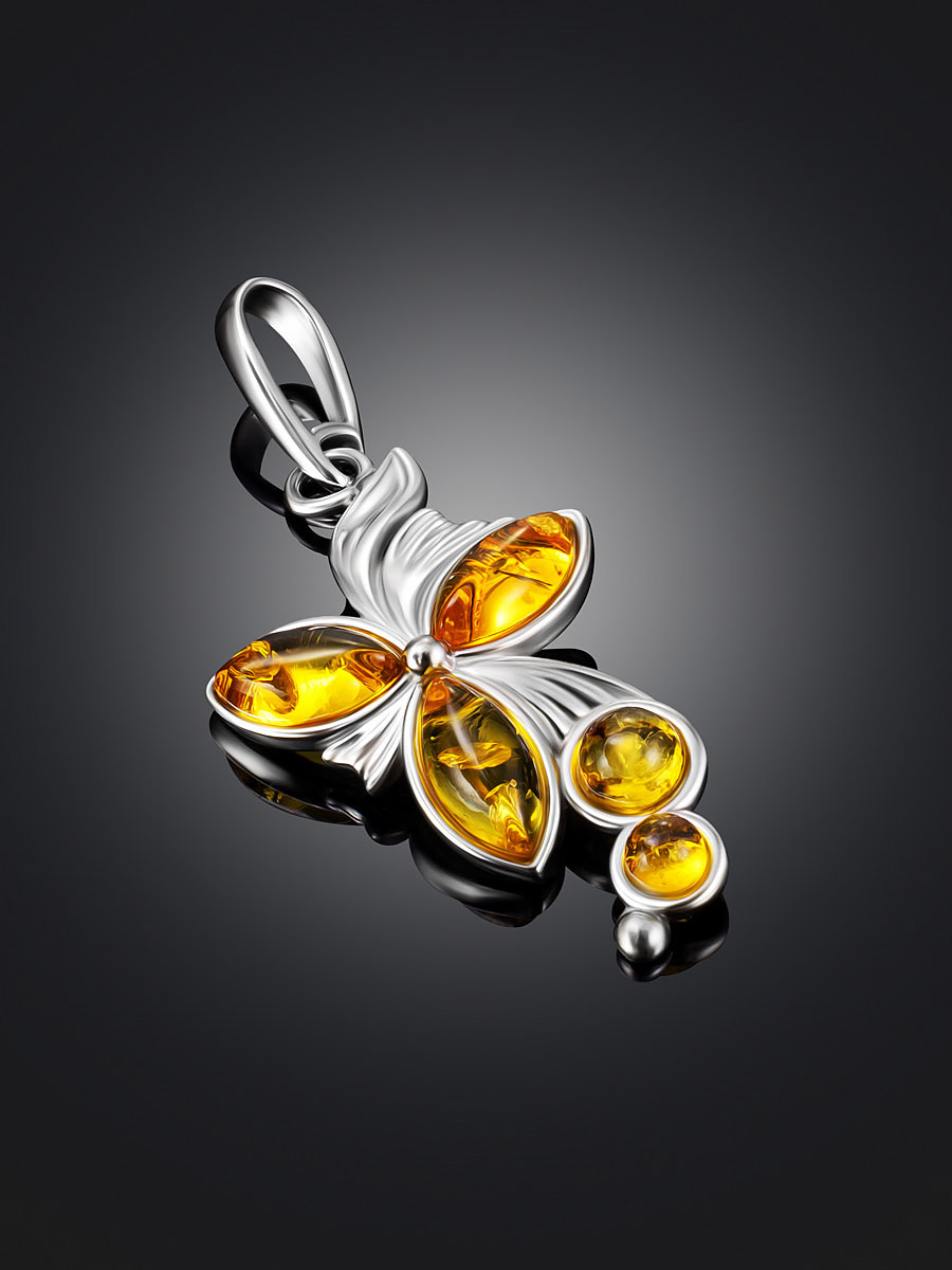 Изысканная подвеска с лимонным янтарём «Орхидея»