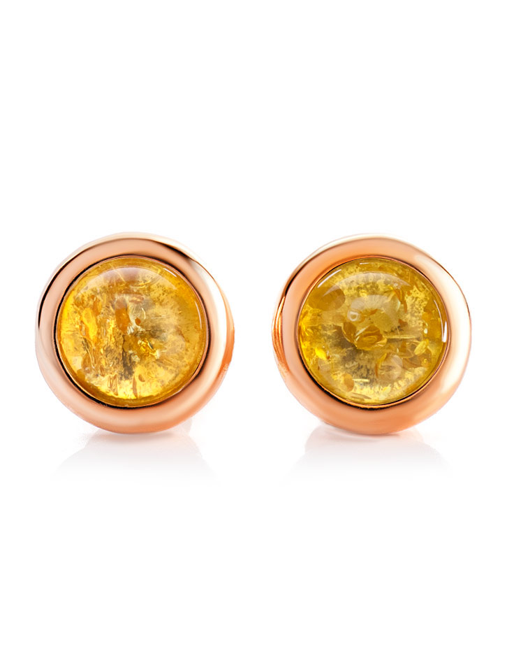 Серьги-гвоздики «Ягодка» из янтаря лимонного цвета