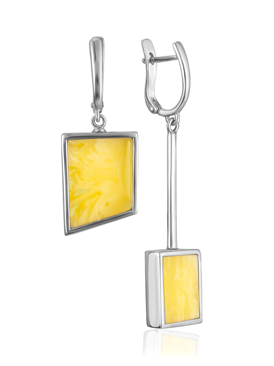 Необычные удлинённые серьги ручной работы Palazzo с янтарём