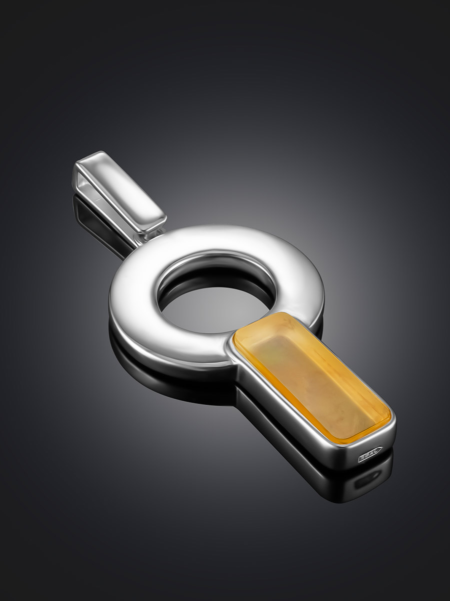 Кулон в геометрическом дизайне с лимонным янтарём London