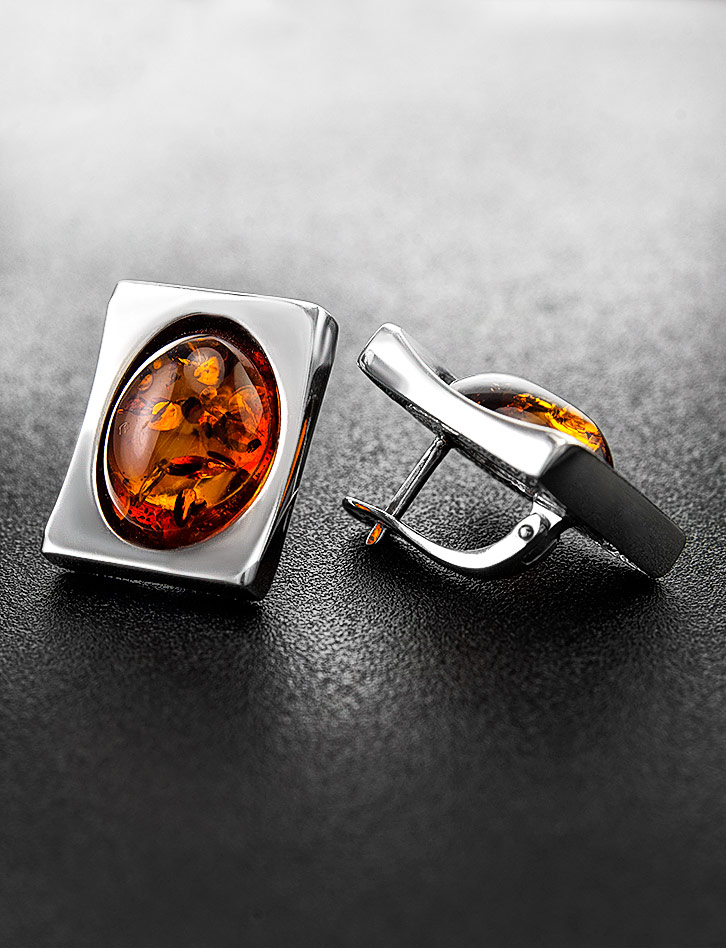 Необычные серьги «Фиджи крупные» с натуральным коньячным янтарём