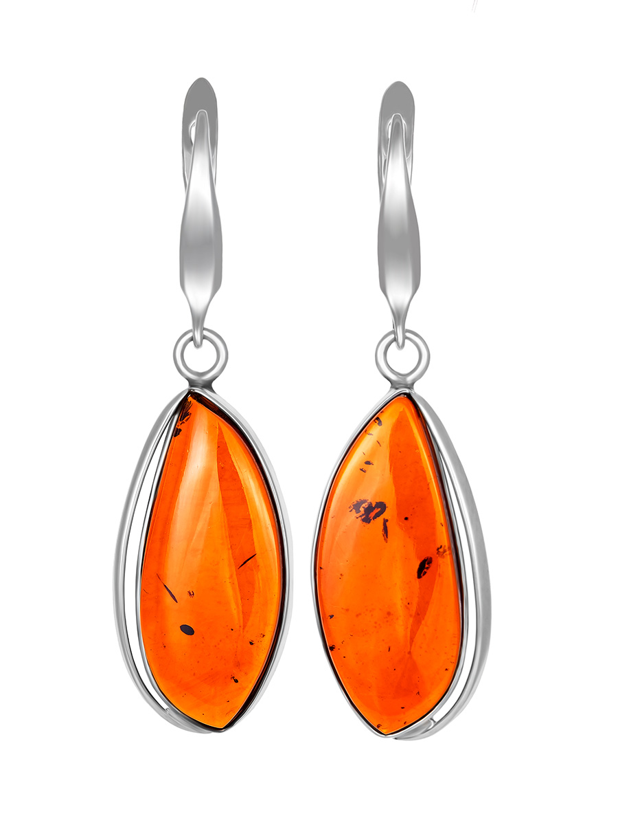 Изящные серьги с натуральным янтарём коньячного цвета «Лагуна»