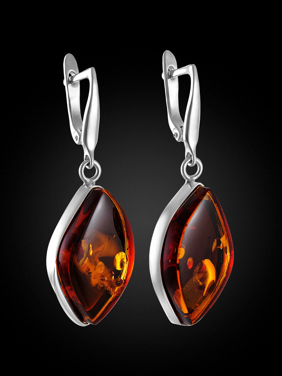 Серьги с натуральным коньячным янтарем «Глянец»