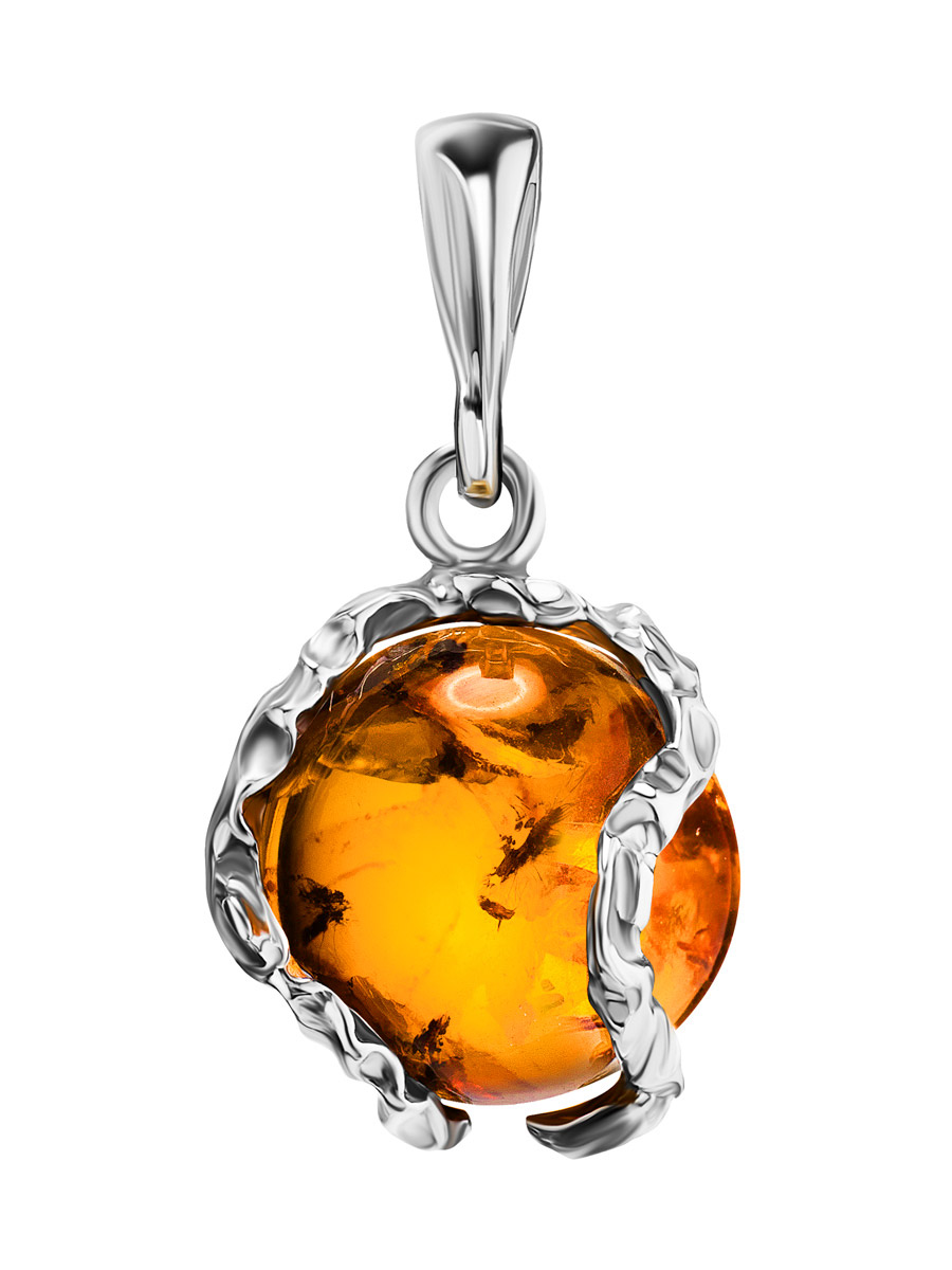 Красивый круглый кулон из коньячного янтаря «Эдем»