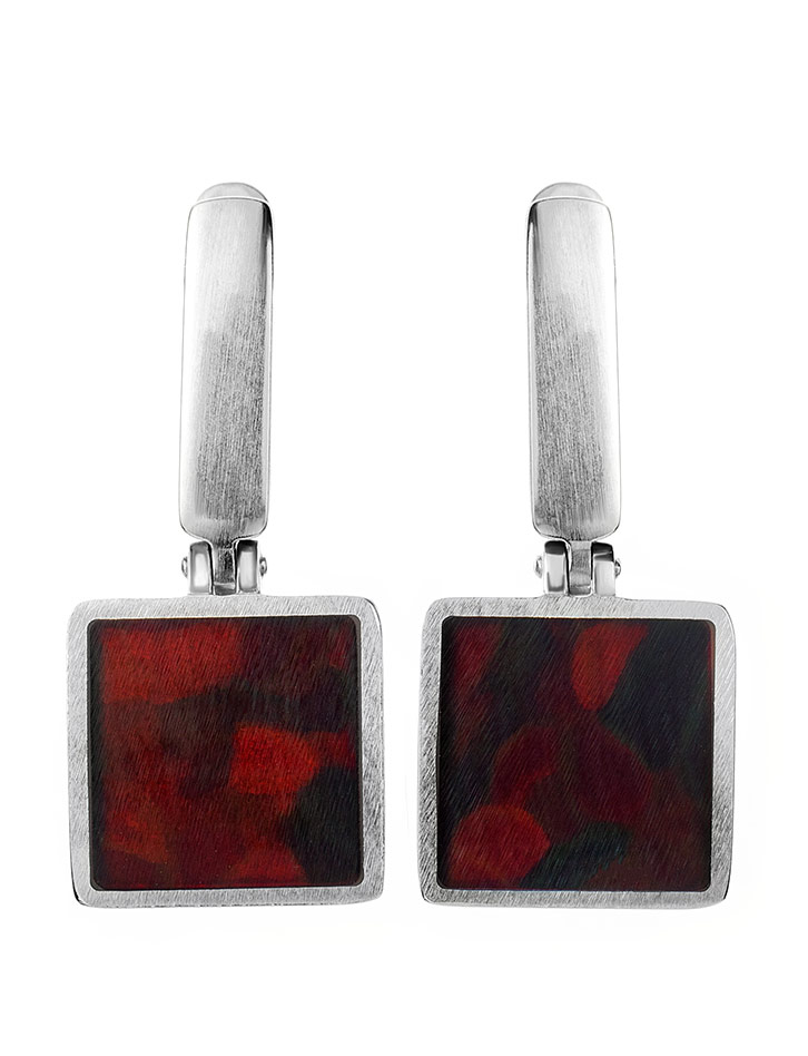 Квадратные серьги London из натурального янтаря