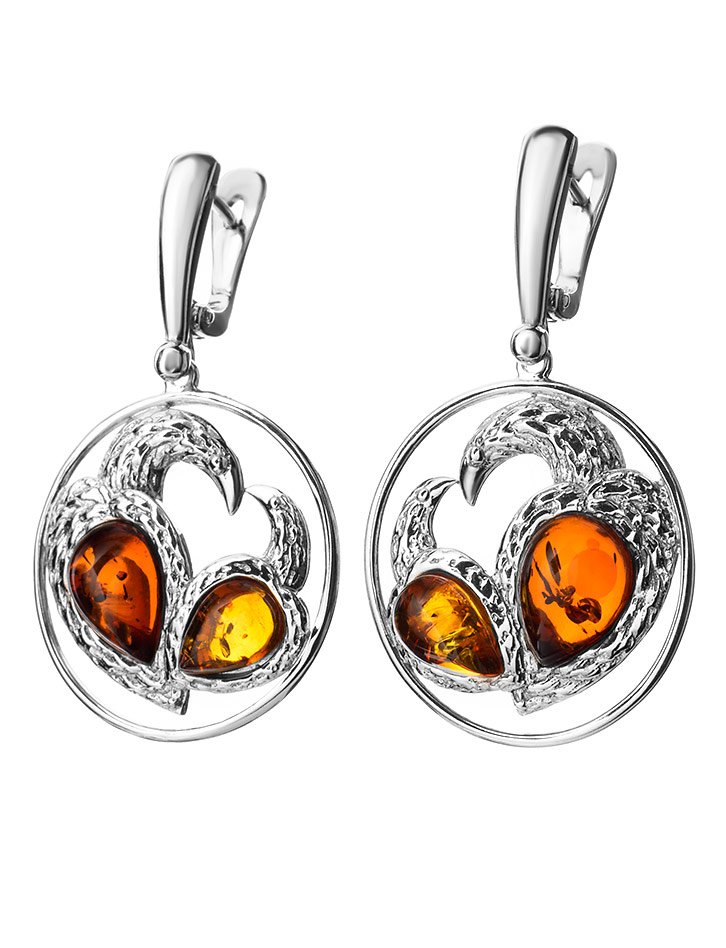 Яркие серьги из натурального янтаря коньячного цвета «Лирика»