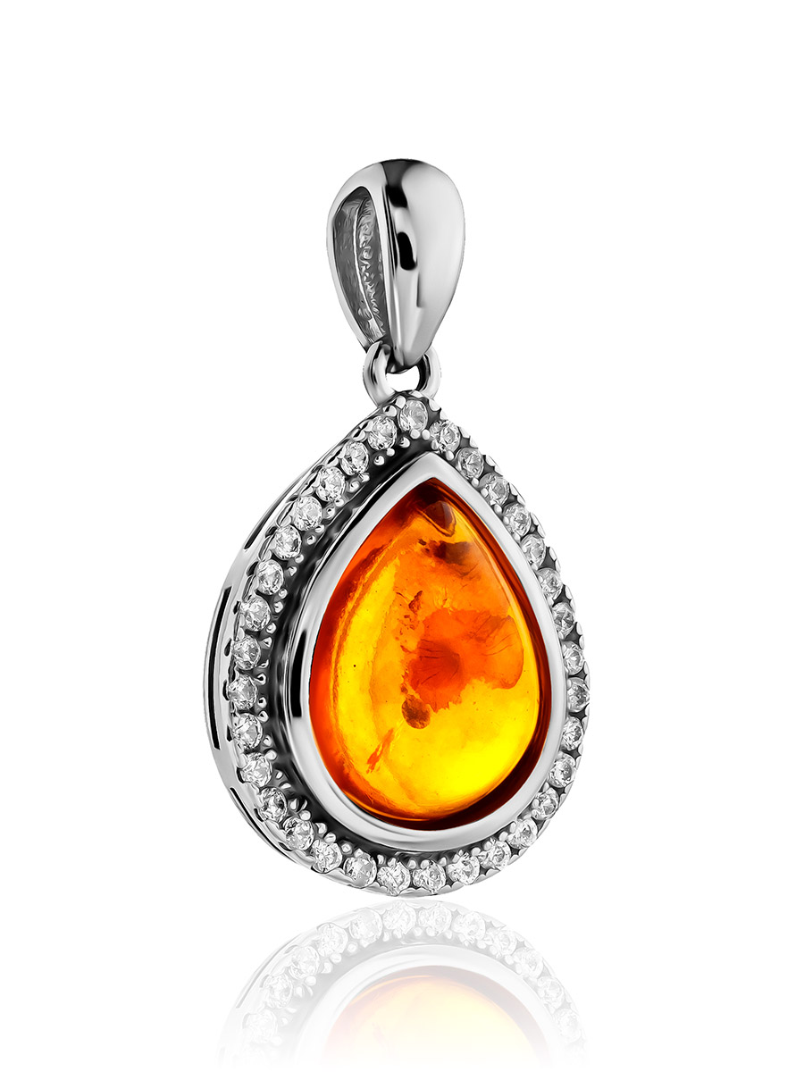Подвеска в форме капли с янтарём и кристаллами «Ренессанс»