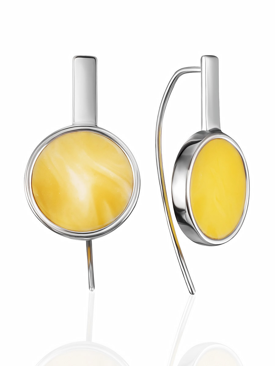 Серьги-крючки в лаконичном дизайне Palazzo с янтарём медового цвета