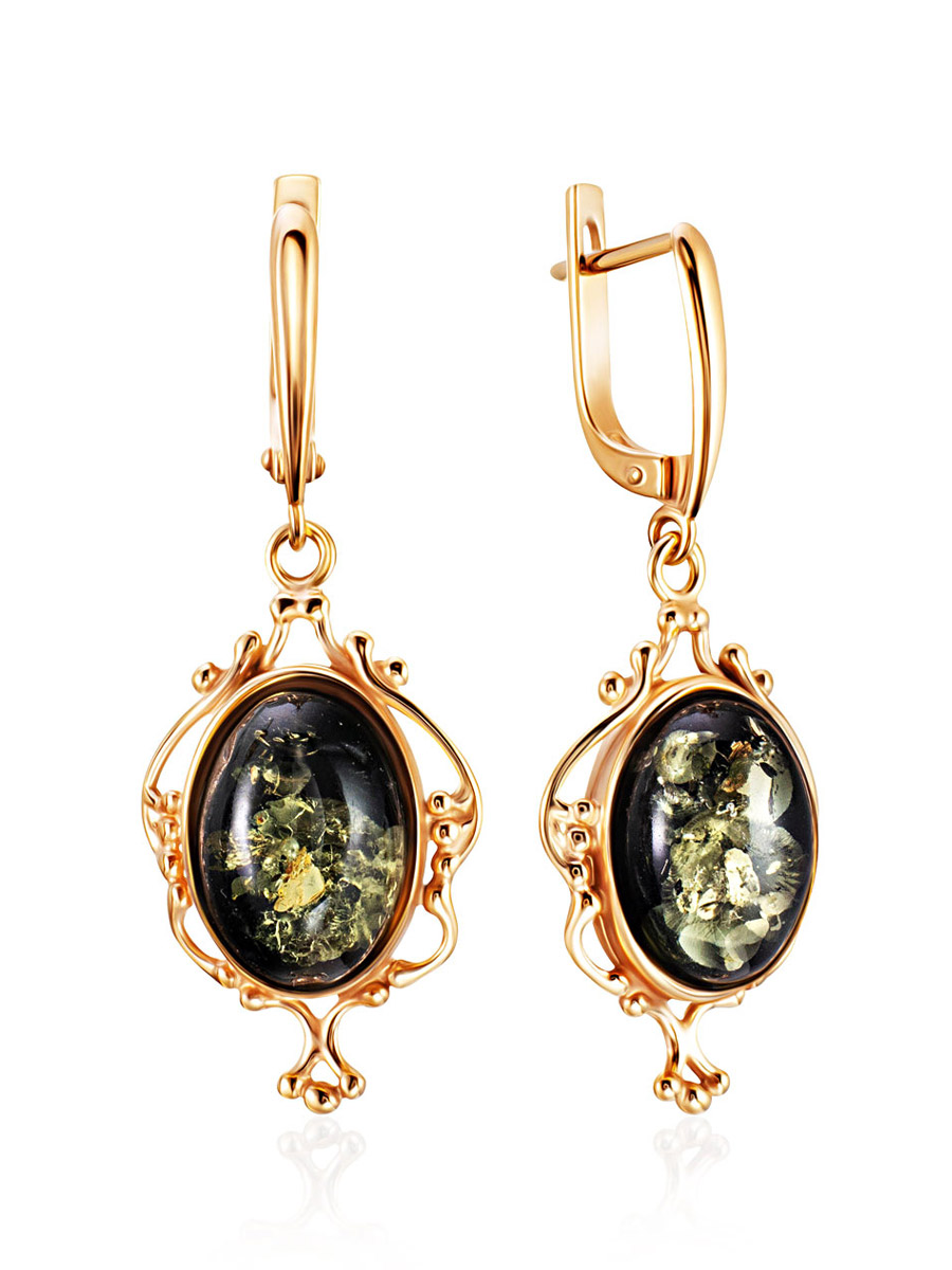 Эффектные серьги с зелёным янтарём «Кармен»