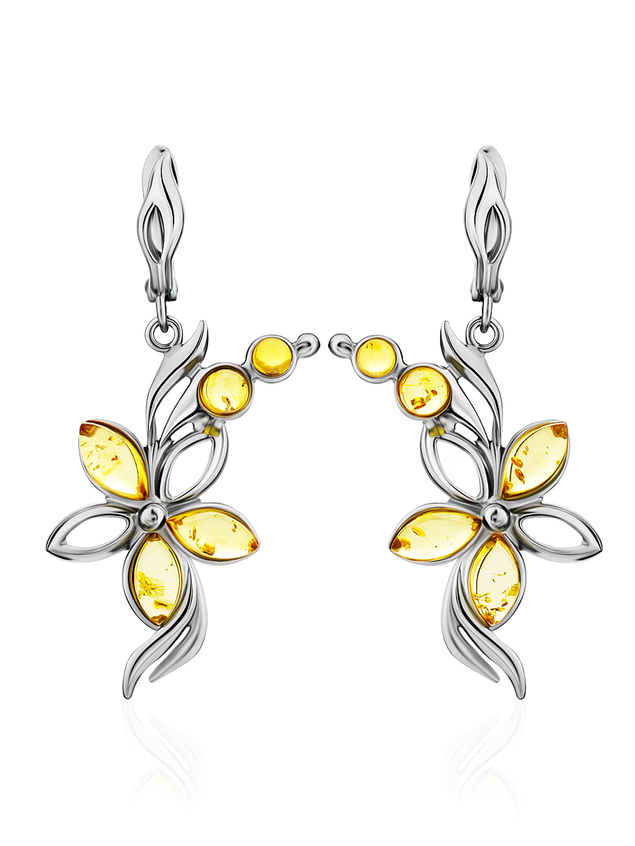 Длинные изысканные серьги с натуральным балтийским янтарём «Вербена»