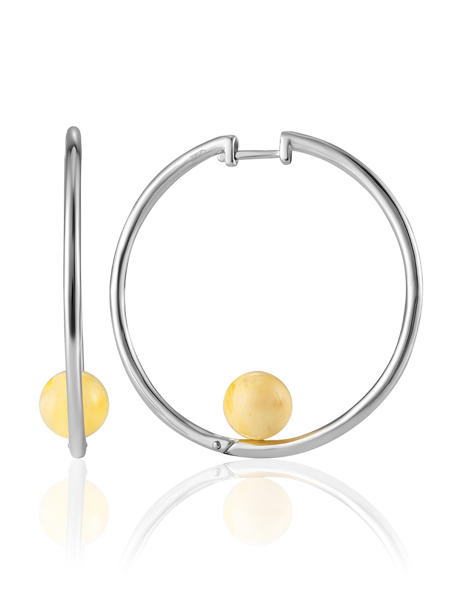 Серьги-хупы Palazzo с янтарной вставкой