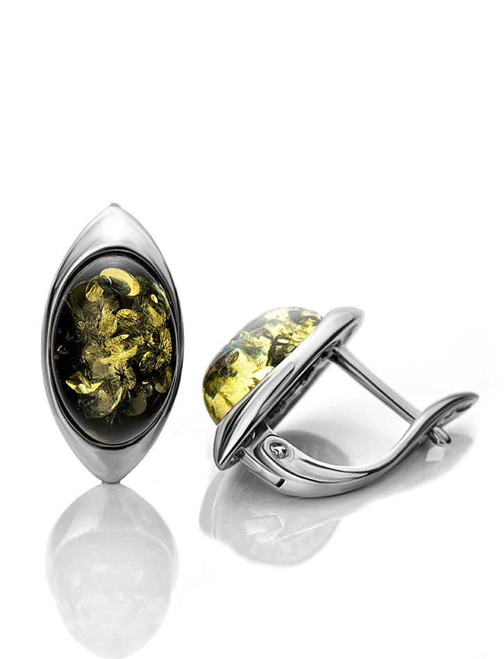 Яркие серьги с натуральным янтарём зелёного цвета «Шарлотта»