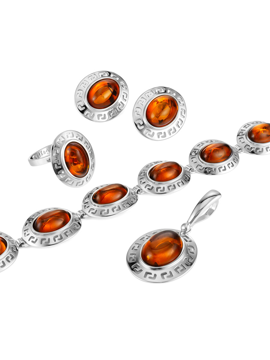 Овальные серьги с яркими янтарными вставками «Эллада»