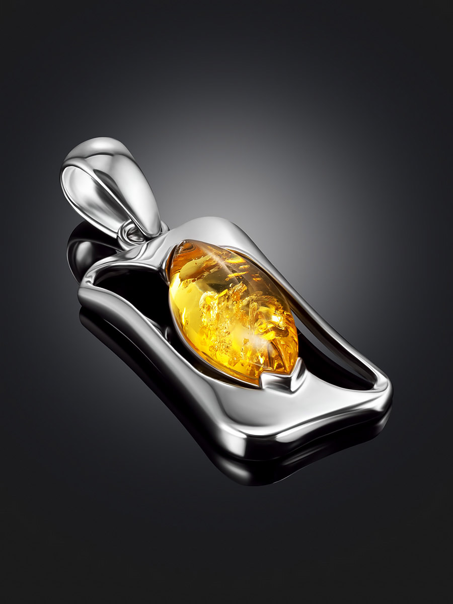 Кулон «Амплитуда» в абстрактном дизайне, украшенный лимонным янтарём
