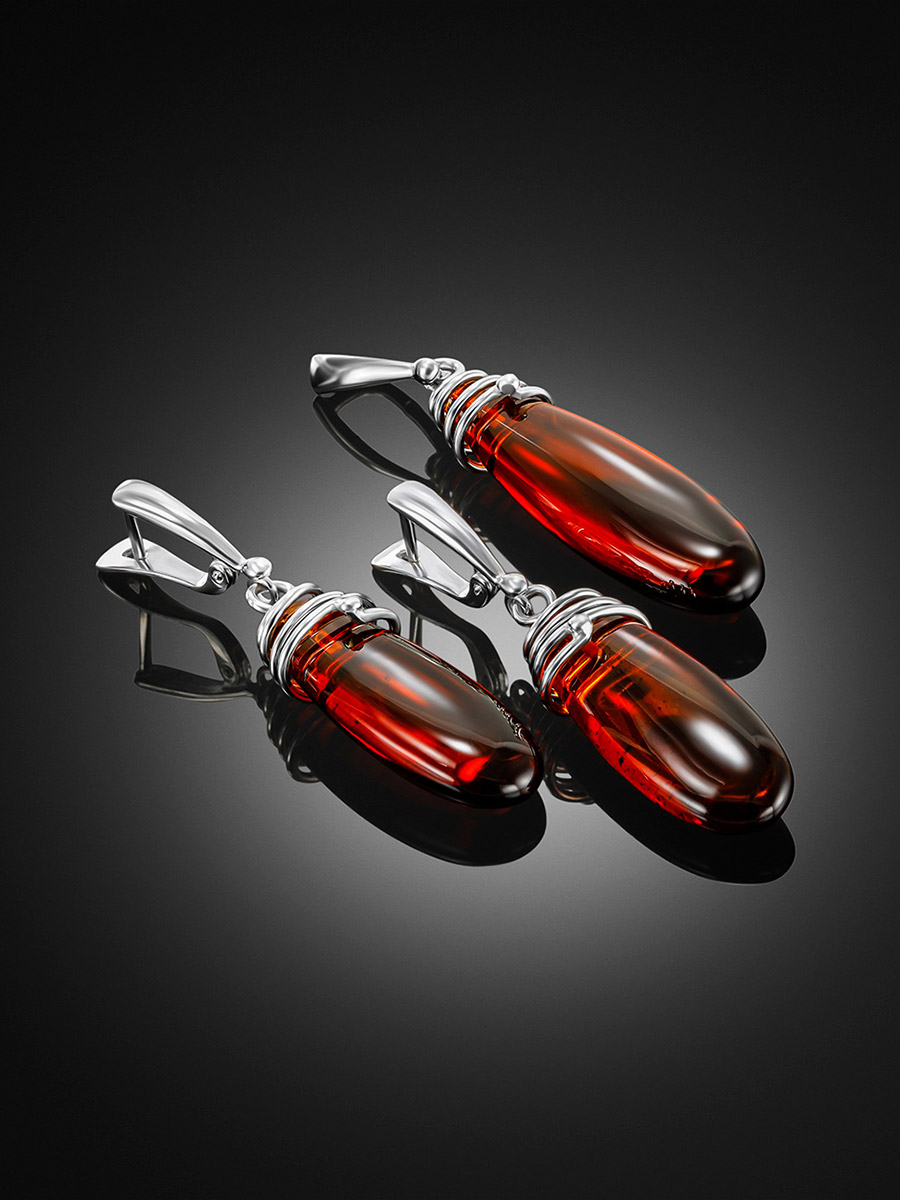 Красивые серьги с натуральным янтарём коньячного цвета «Паланга»