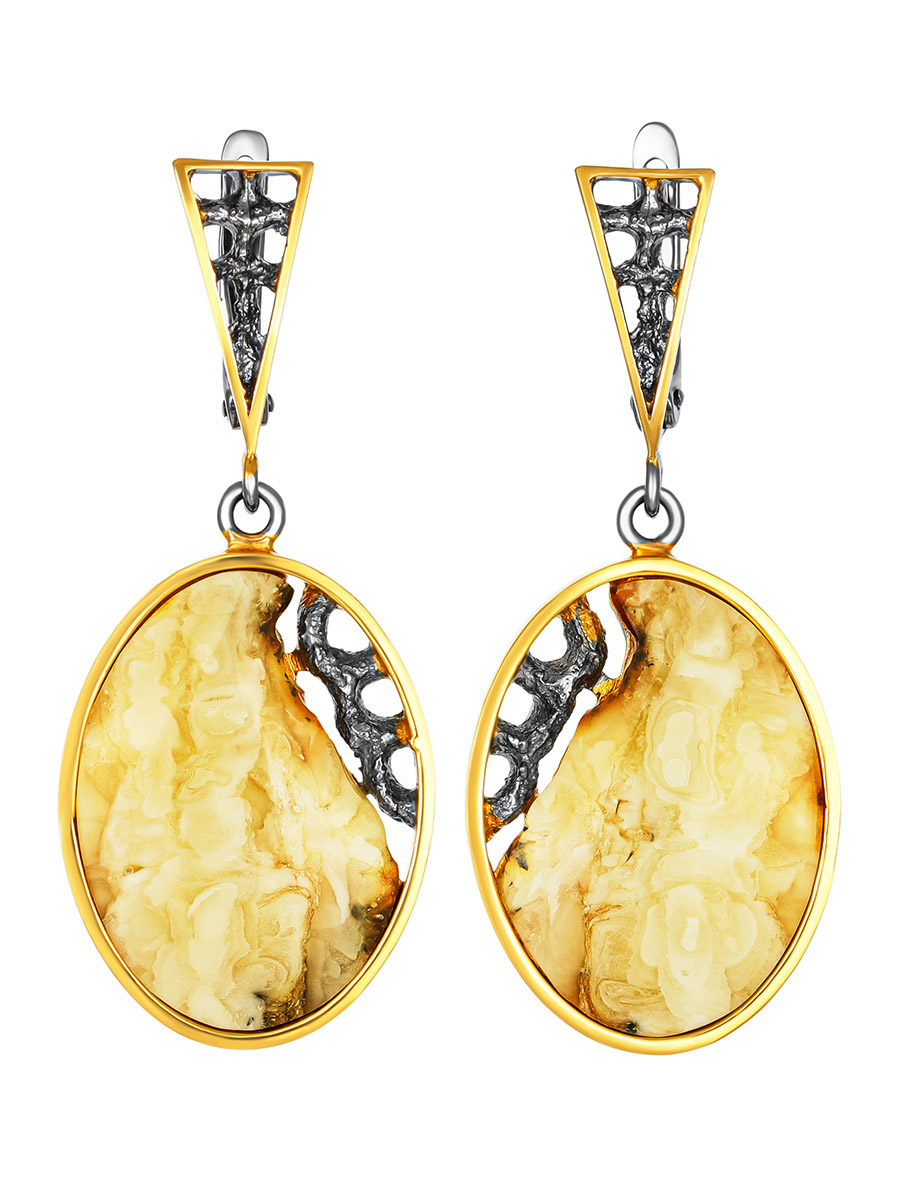 Эффектные серьги из текстурного янтаря «Модерн»