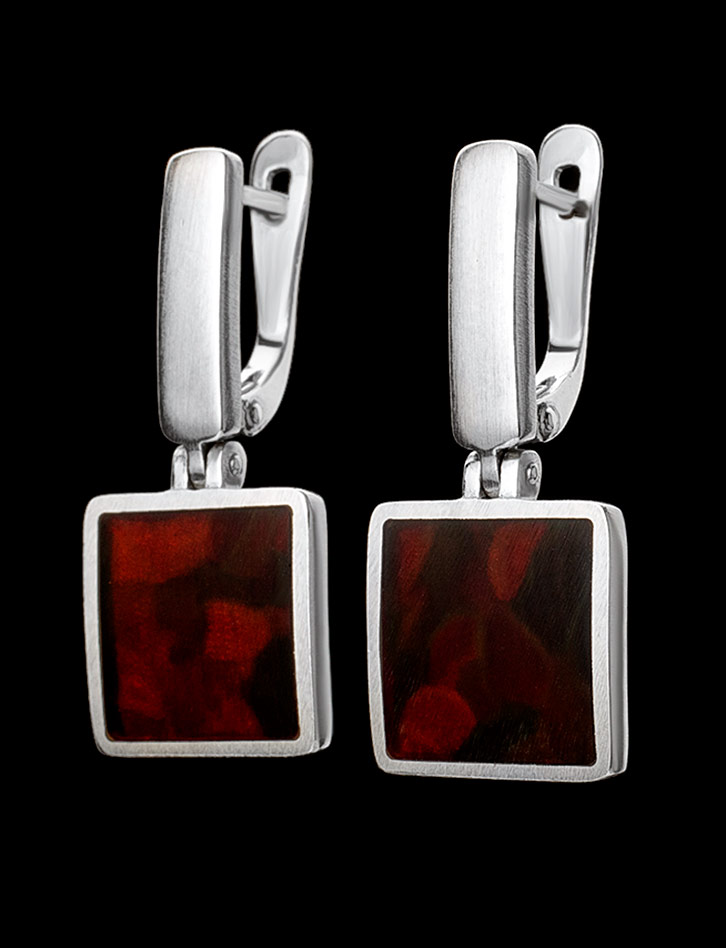 Квадратные серьги London из натурального янтаря