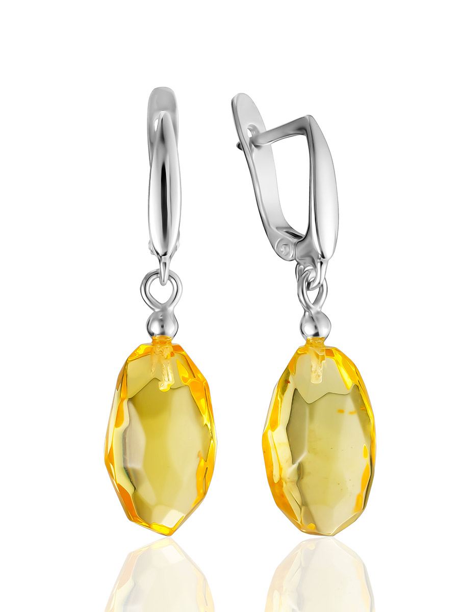 Серьги-подвески «Баккара» с янтарными гранёными оливками