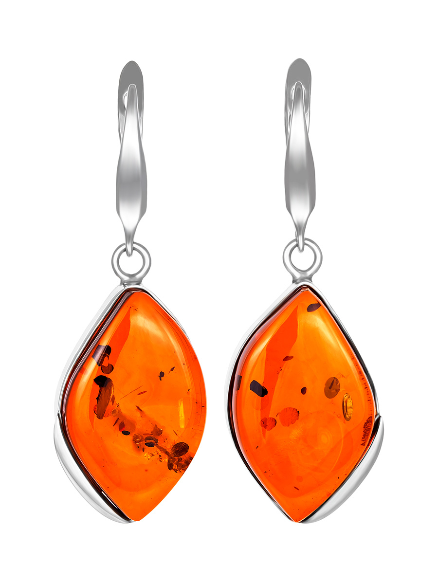 Серьги с натуральным коньячным янтарем «Глянец»