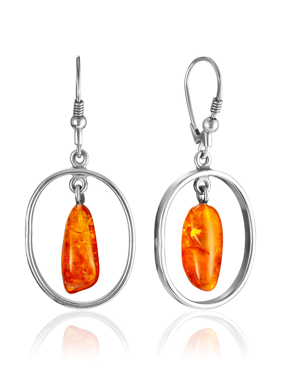 Лёгкие воздушные серьги с натуральным коньячным янтарём