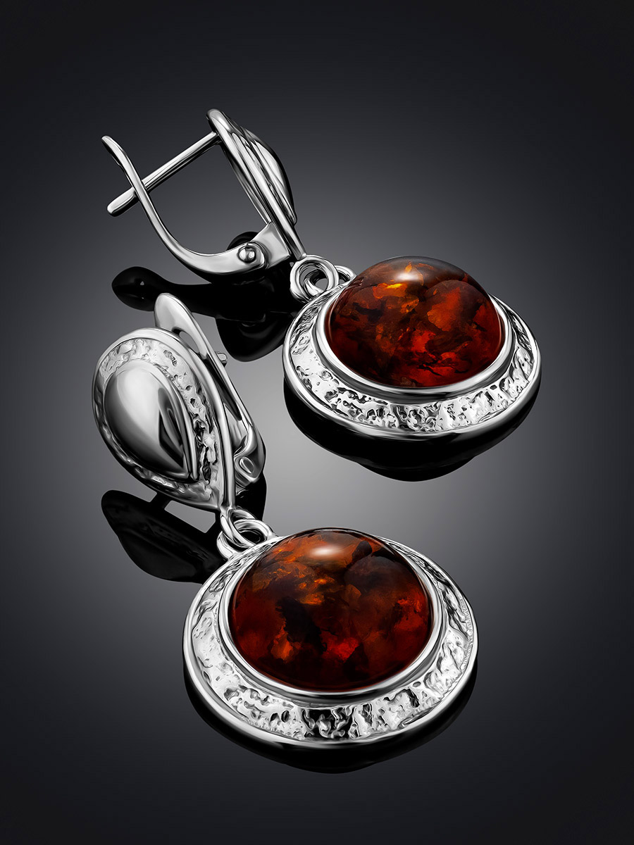 Роскошные серьги со вставками из вишнёвого янтаря «Ампир»