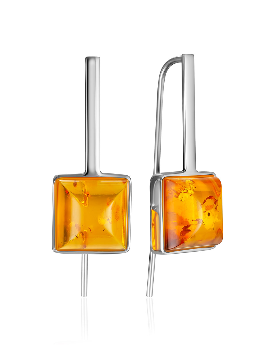 Серьги-крючки из натурального янтаря золотисто-лимонного цвета «Овация»