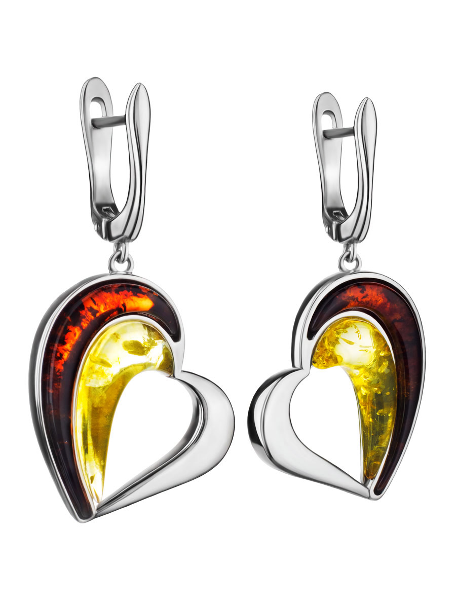 Эффектные серьги с натуральным янтарём коньячного и лимонного цветов «Санрайз»