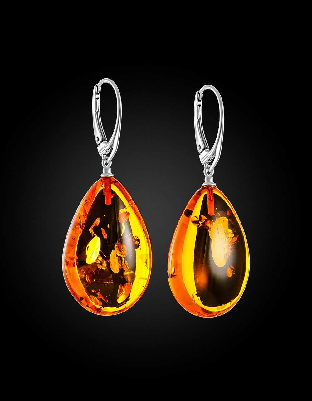 Серьг-капли из натурального янтаря коньячного цвета «Паланга»