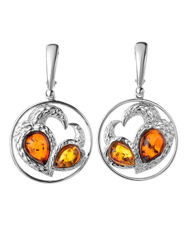 Яркие серьги из натурального янтаря коньячного цвета «Лирика»