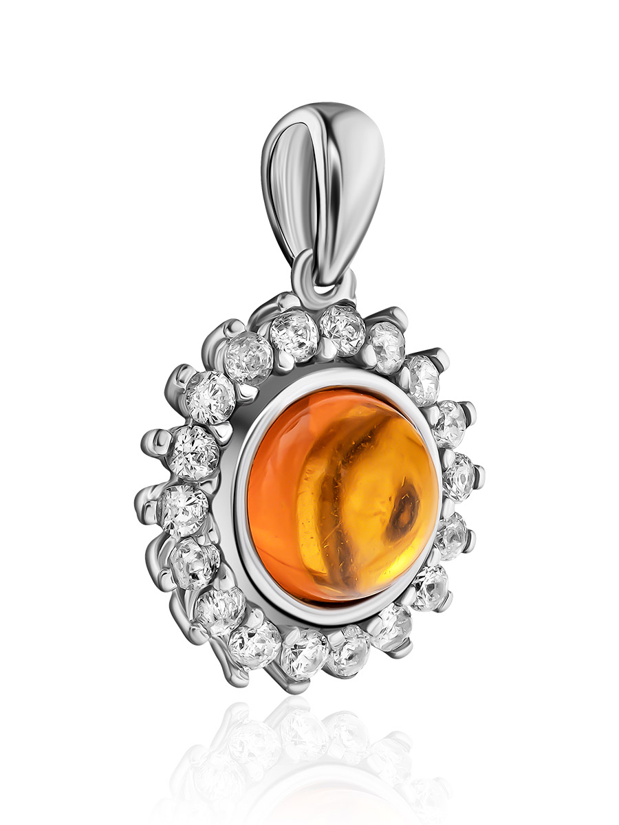 Эффектный кулон с янтарём и фианитами «Ренессанс»
