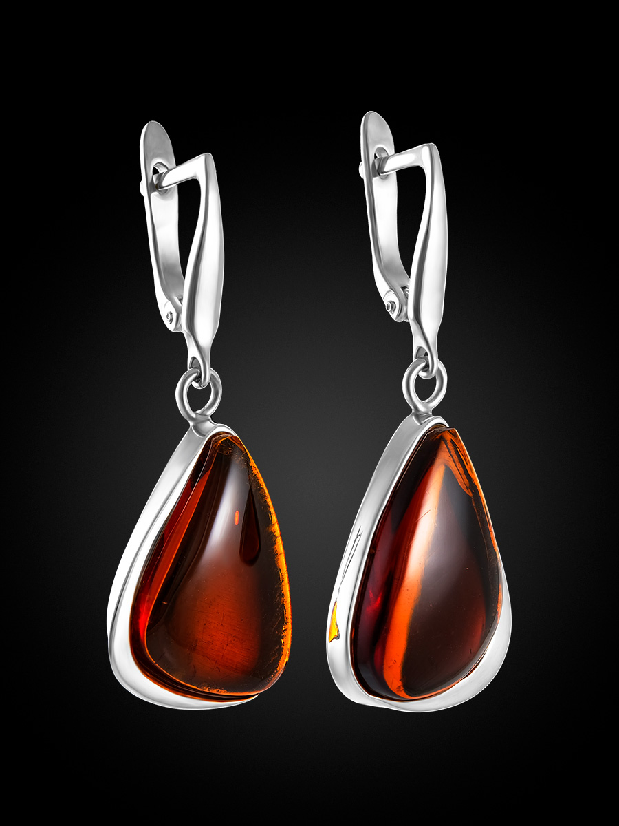 Серьги из натурального янтаря красивого чайного цвета «Глянец»