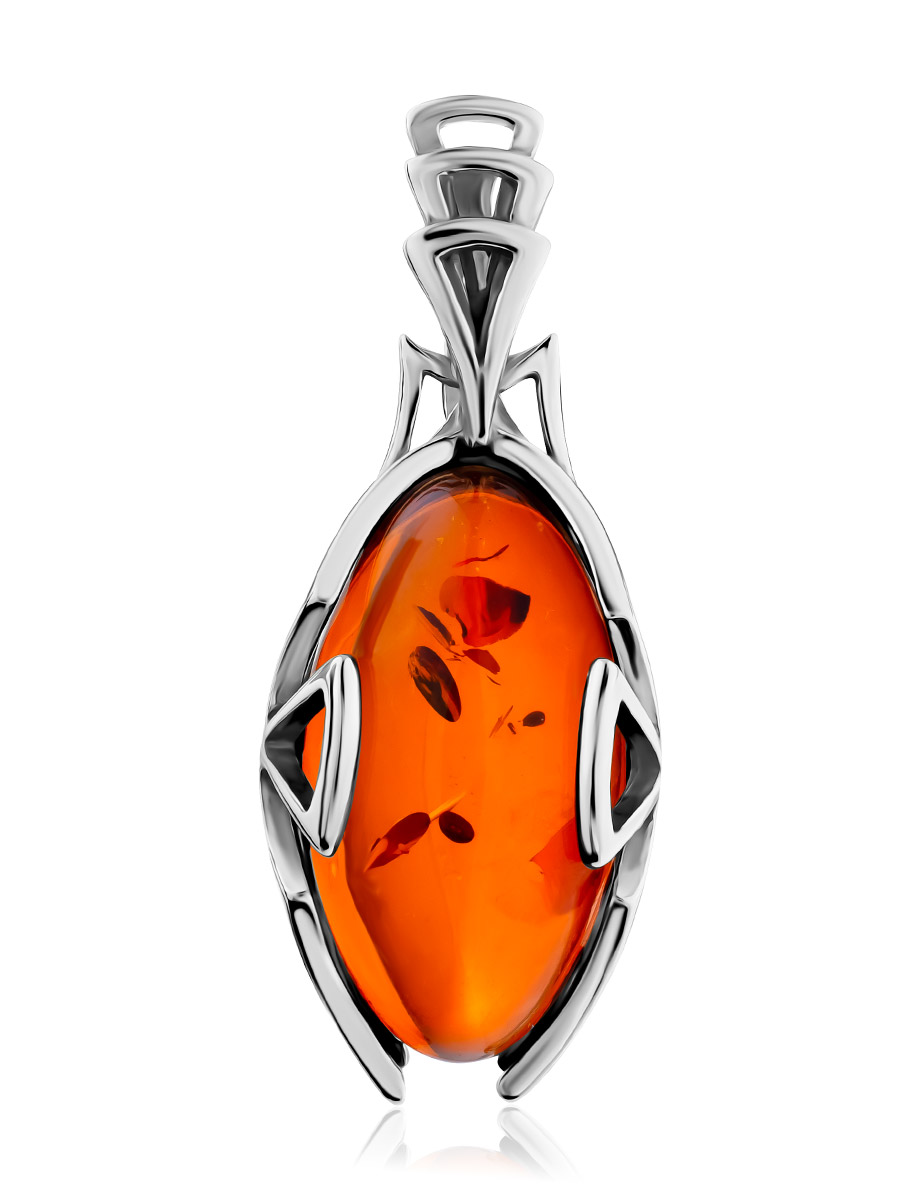 Эффектный кулон из цельного коньячного янтаря «Рандеву»