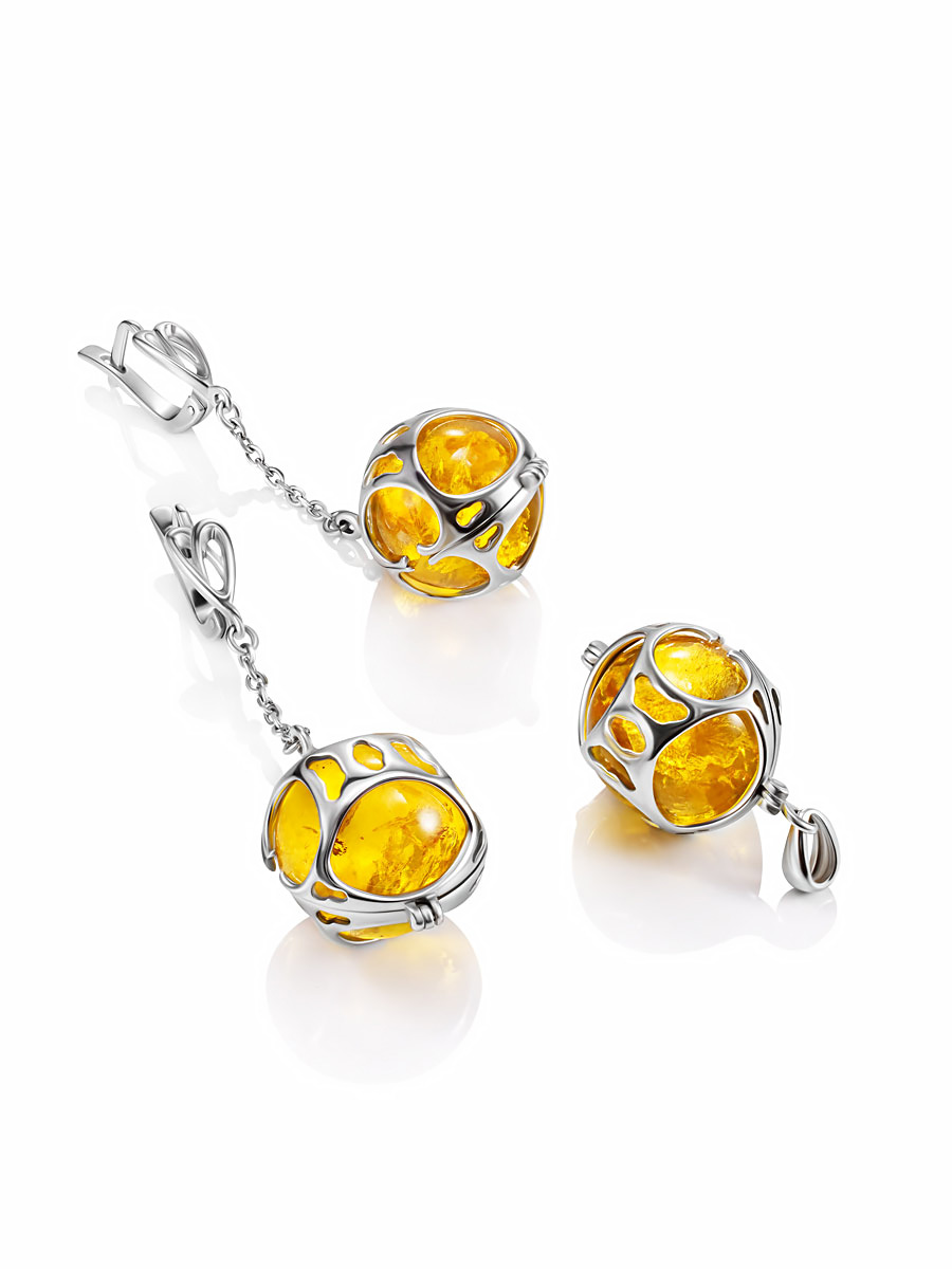 Кулон-сфера с лимонным янтарём «Сен Жермен»