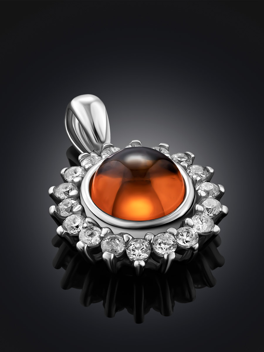 Эффектный кулон с янтарём и фианитами «Ренессанс»