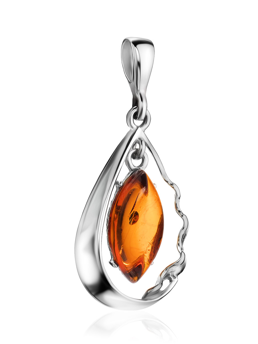 Красивый кулон «Рапсодия» из янтаря коньячного цвета