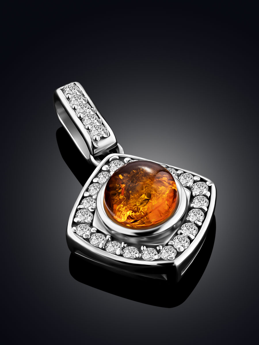Миниатюрный кулон с янтарем и кристаллами «Ренессанс»