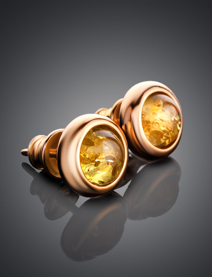 Серьги-гвоздики «Ягодка» из янтаря лимонного цвета