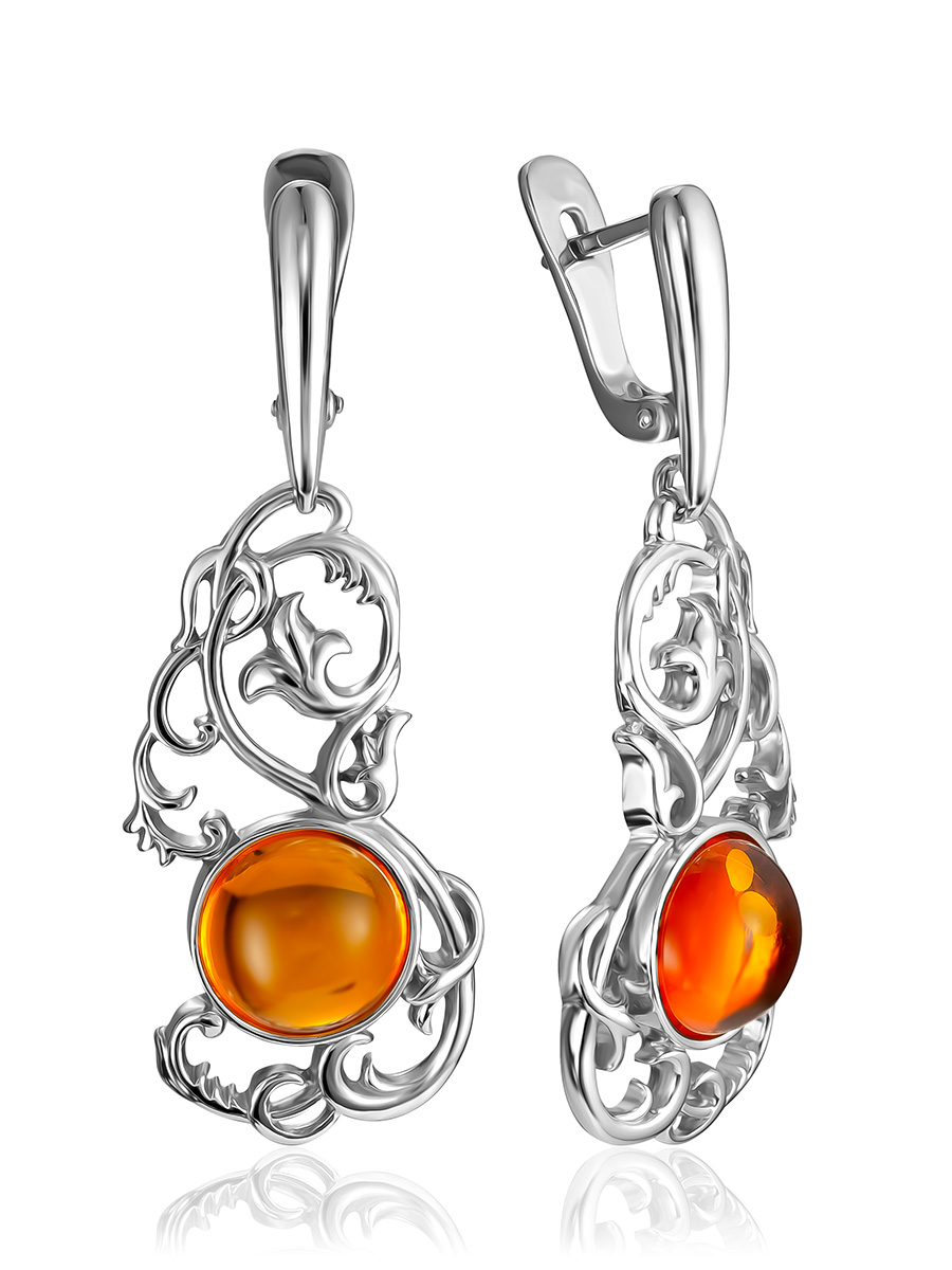 Роскошные ажурные серьги с коньячным янтарём «Кордова»