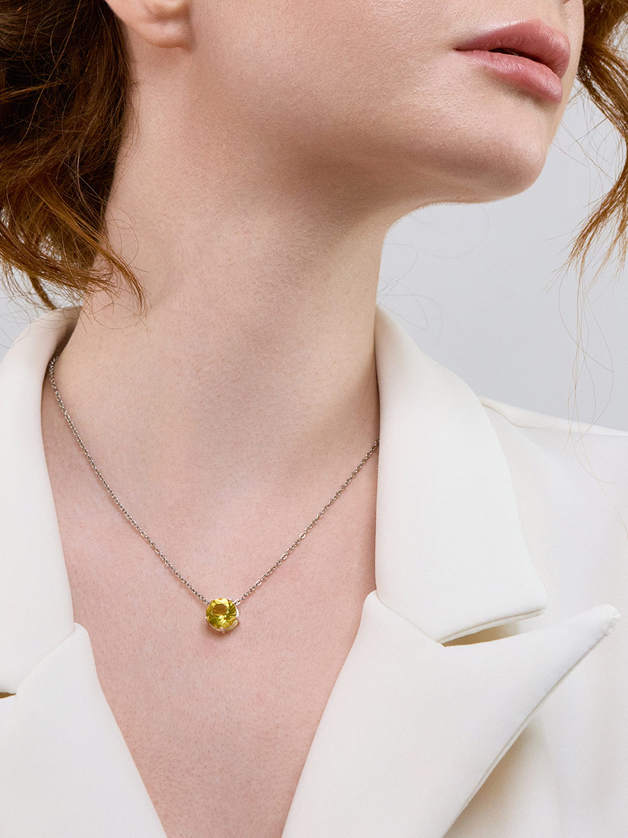 Круглый продевной кулон с гранёным лимонным янтарём «Баккара»