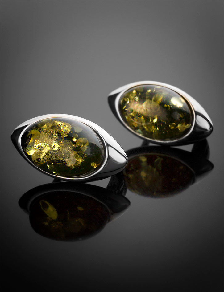 Яркие серьги с натуральным янтарём зелёного цвета «Шарлотта»