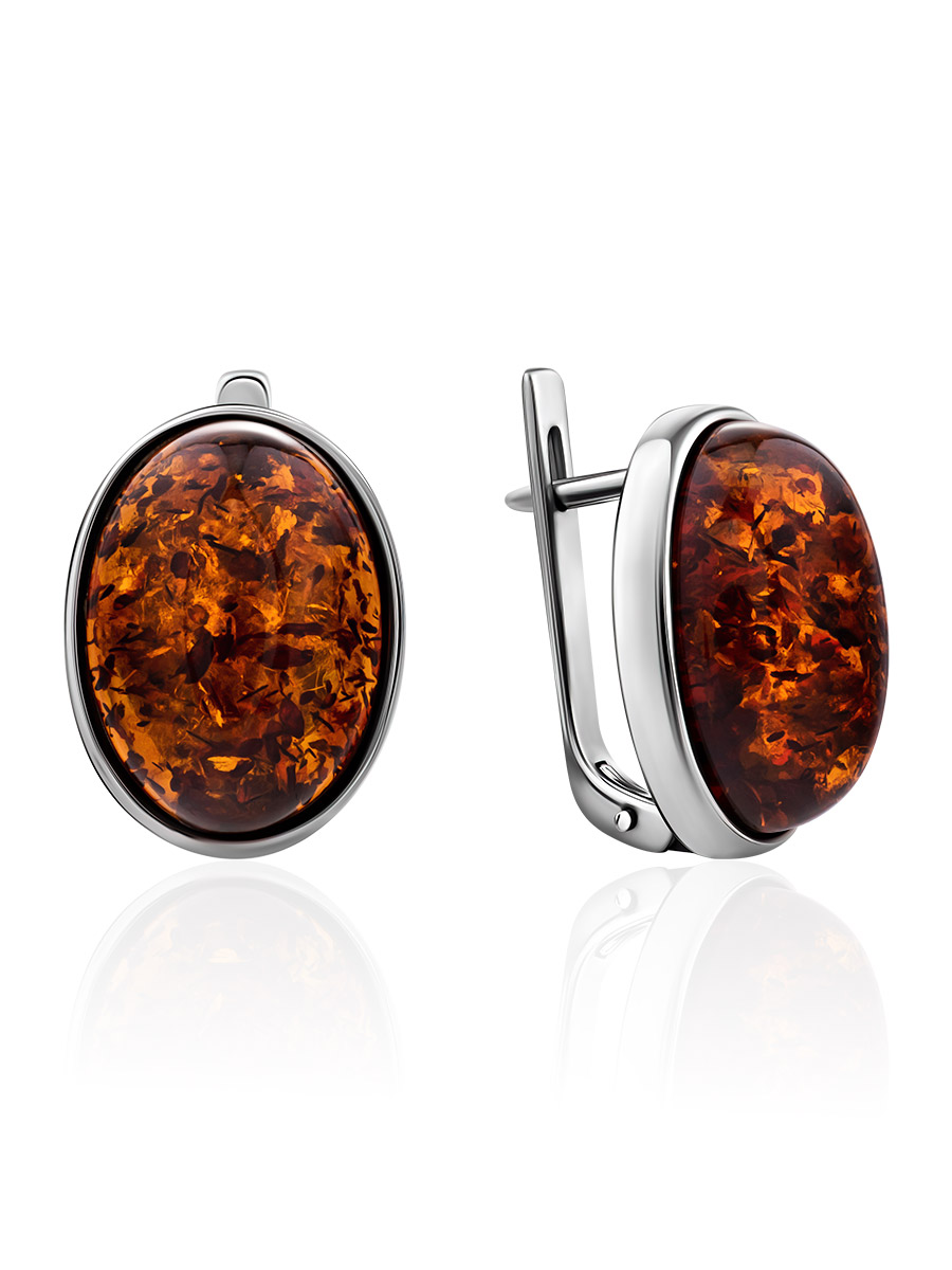 Крупные овальные серьги с натуральным коньячным янтарём «Годжи крупные»
