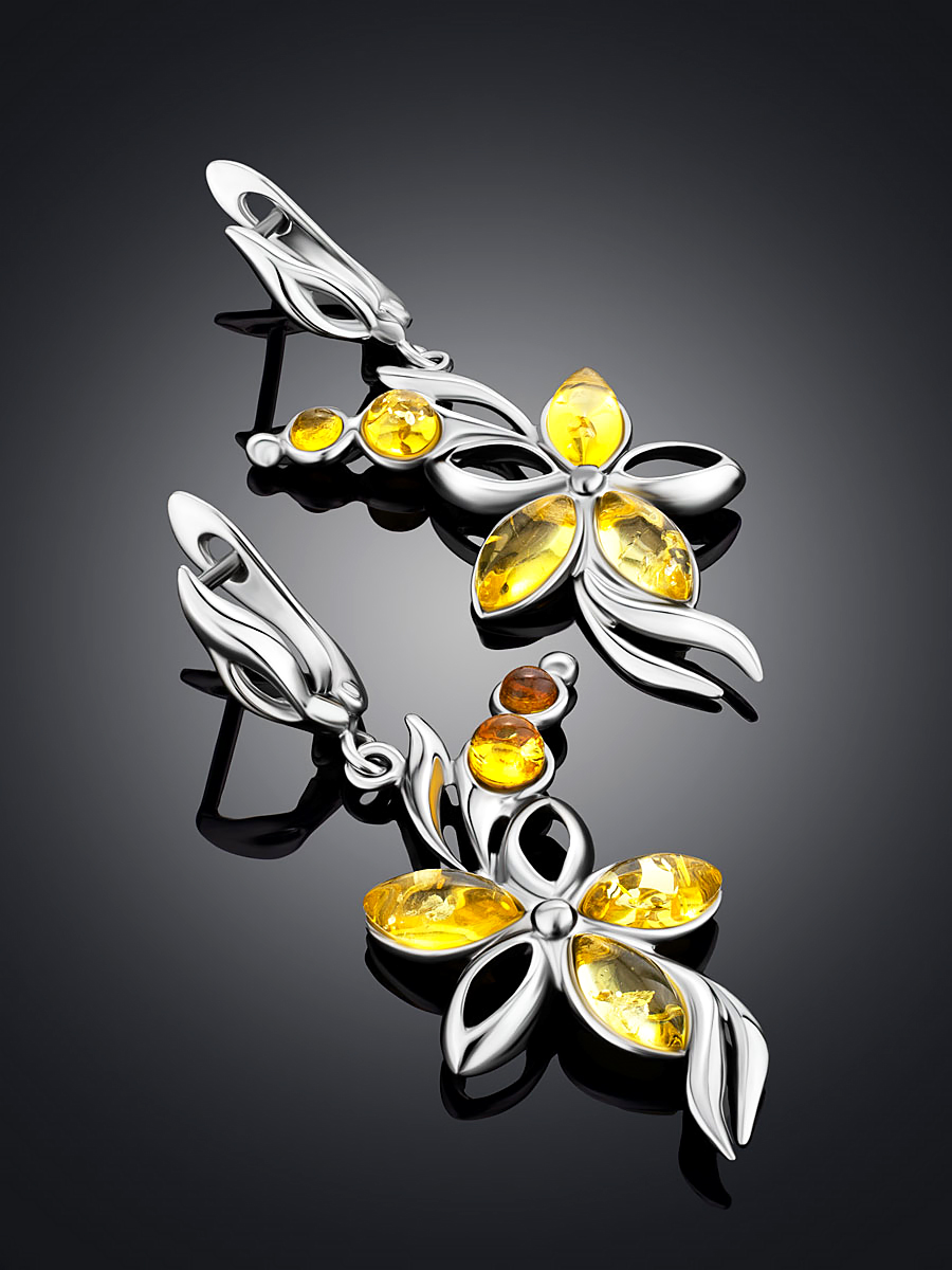 Длинные изысканные серьги с натуральным балтийским янтарём «Вербена»