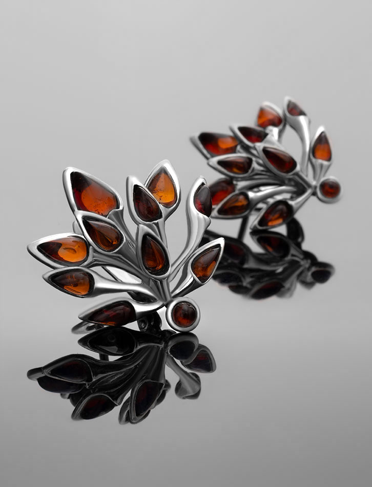 Яркие серьги из натурального тёмно-коньячного янтаря «Осень»