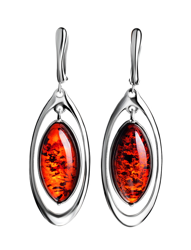 Крупные серьги из натурального балтийского янтаря вишнёвого цвета «Аллегро»