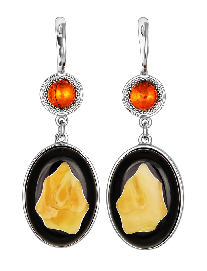 Серьги из натурального балтийского янтаря «Пантера»