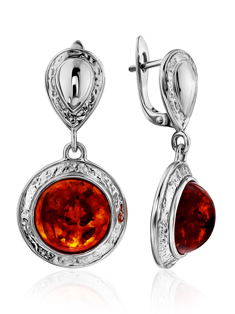 Роскошные серьги со вставками из вишнёвого янтаря «Ампир»