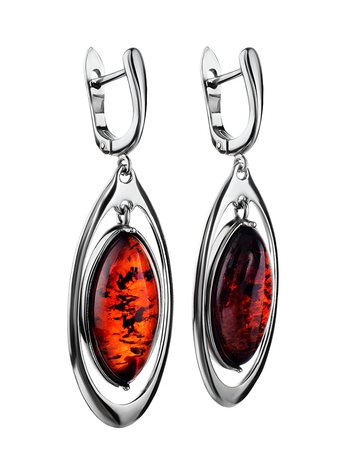 Крупные серьги из натурального балтийского янтаря вишнёвого цвета «Аллегро»