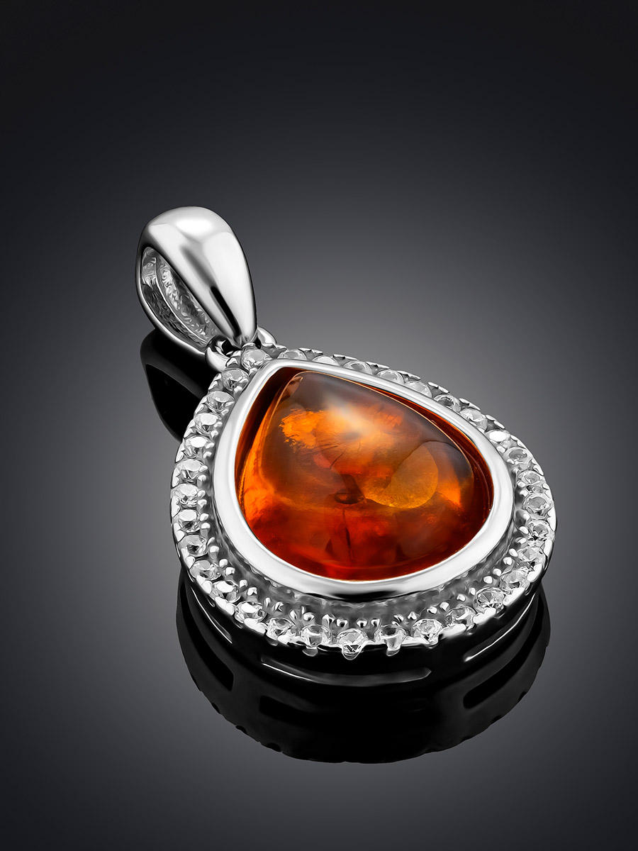 Подвеска в форме капли с янтарём и кристаллами «Ренессанс»